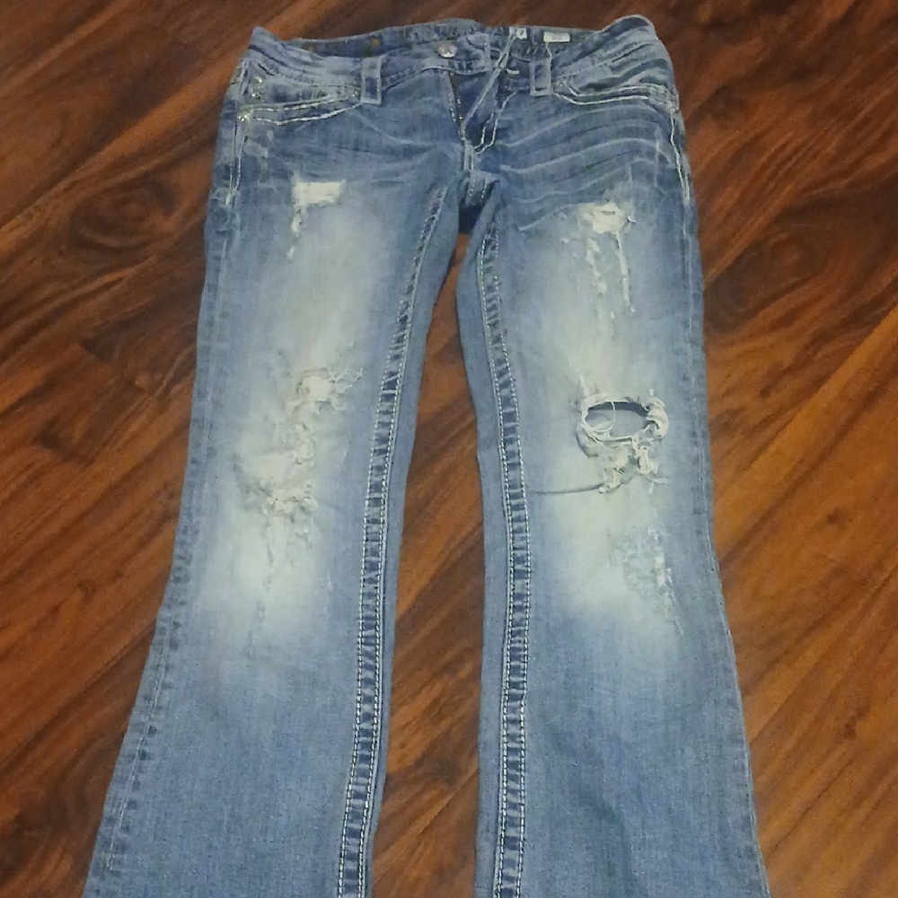 Miss Me Blue Flare Wide Leg Jeans Distressed